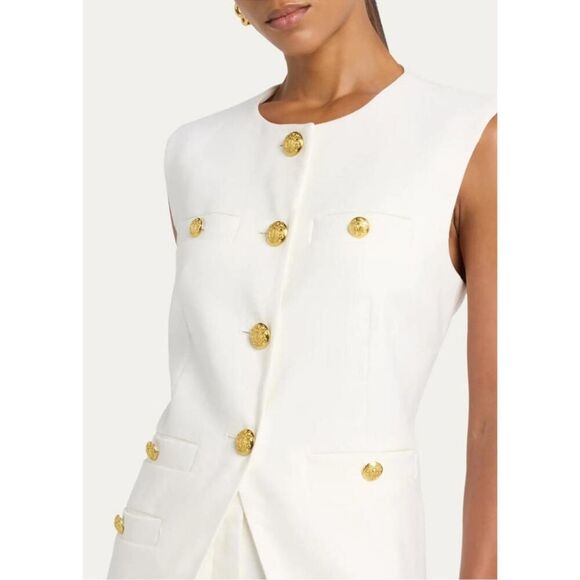 Veronica Beard Tamara White Linen Collarless Vest - Picture 3 of 12